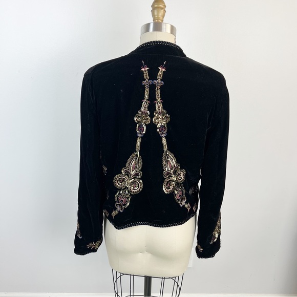 ZARA Premium Velvet Embellished Bolero Jacket Sz M Black Rare Blogger Fav - Picture 8 of 10